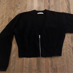 NWOT Zara Cropped Knit Zip Sweater